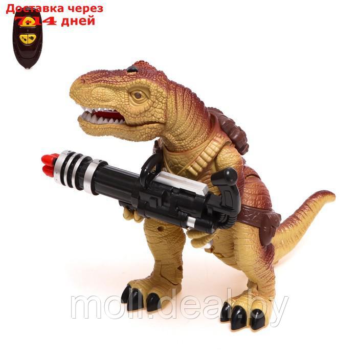 Динозавр радиоуправляемый T-Rex, стреляет ракетами, работает от батареек, цвет коричневый - фото 1 - id-p198322685