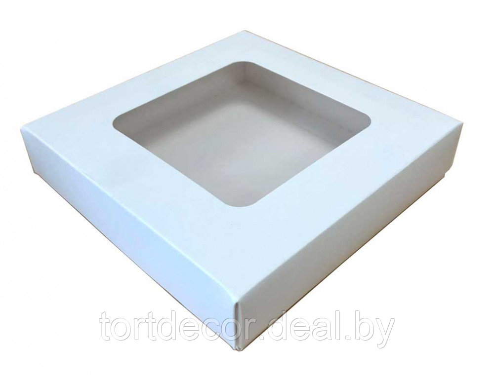 Коробка белая с окошком 20x20x3 - фото 1 - id-p198377655