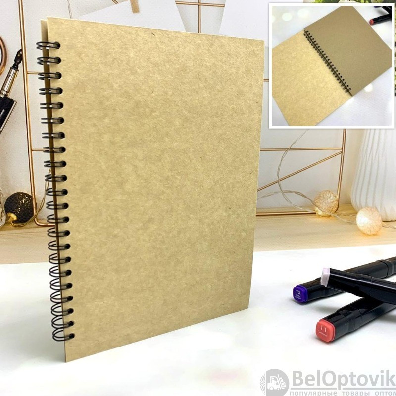 Скетчбук блокнот "Sketchbook" для рисования (А5, плотные листы, крафтовая бумага, спираль, 60 листов) - фото 1 - id-p198377703