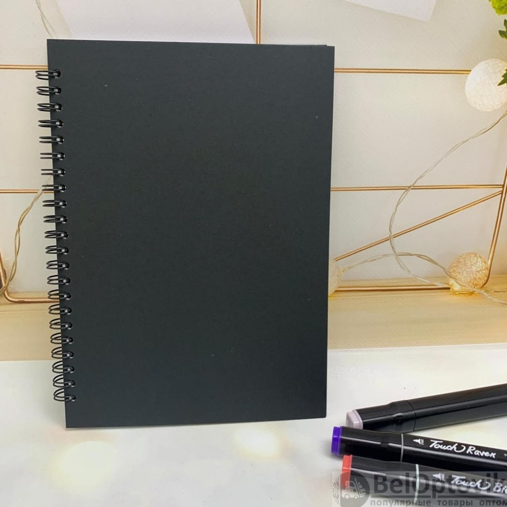 Скетчбук блокнот "Sketchbook" с плотными листами для рисования (А5, белая бумага, спираль, 40 листов), черный - фото 1 - id-p198377707