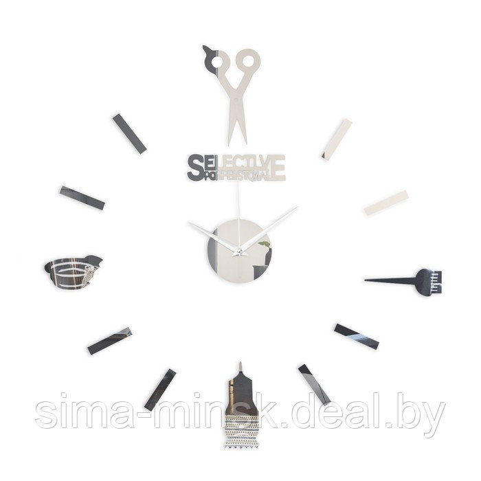 Часы-наклейка, серия: DIY, "Парикмахер", d-45 см, сек. стрелка 12 см, 1 ААА, серебро - фото 1 - id-p198396424