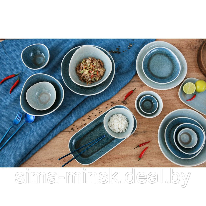 Блюдо фарфоровое для подачи Magistro Ocean, 20×13 см, цвет голубой - фото 4 - id-p198398493
