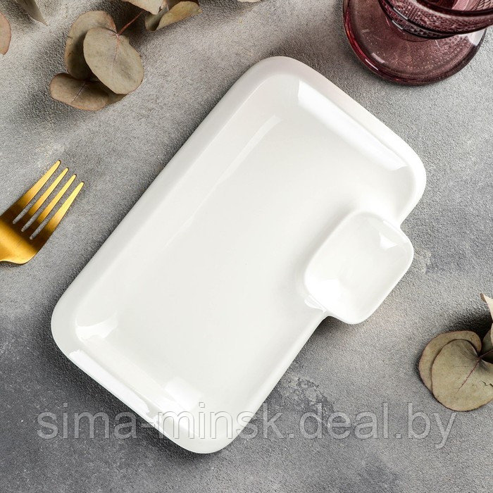 Блюдо фарфоровое прямоугольное с соусником Wilmax Teona, 20×12 см, цвет белый - фото 1 - id-p198396812
