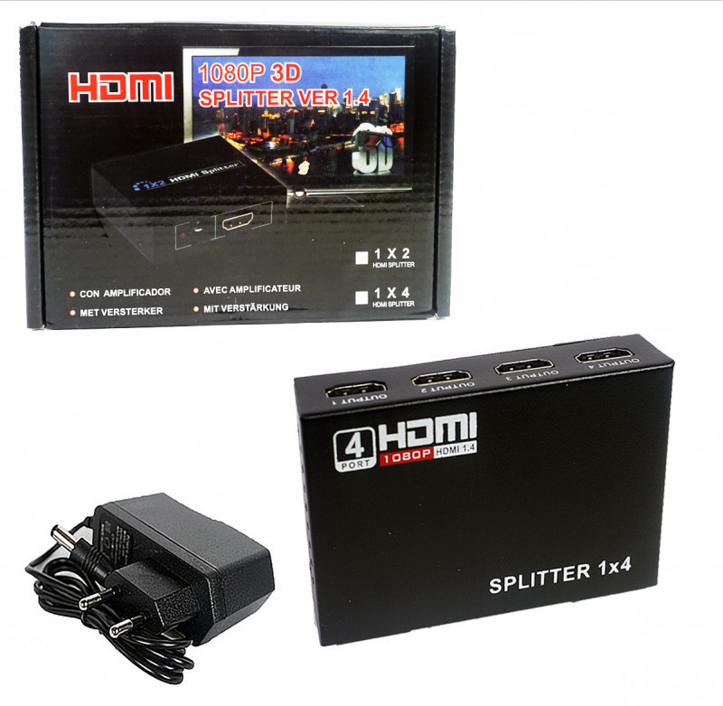 Разветвитель HDMI - 4xHDMI (v.1.4) (Splitter) - MRM H138, БП 5V 2A в комплекте - фото 1 - id-p198445015