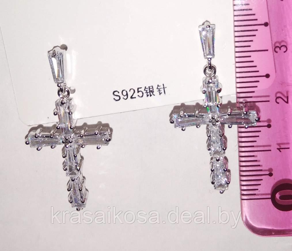Серьги Крест со стразами женские красивые серебристые бижутерия - фото 1 - id-p198476667