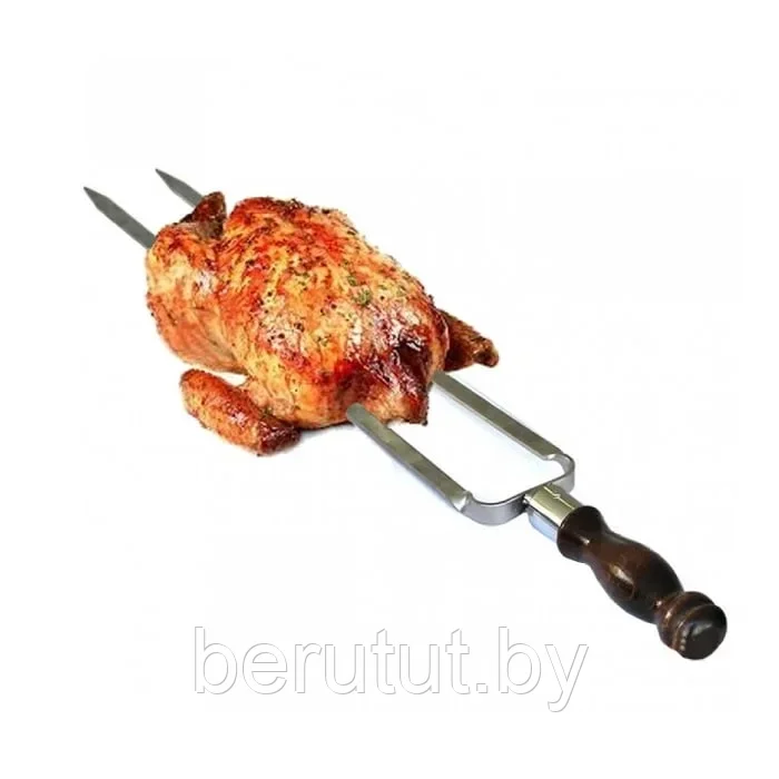 Шампур вилка с деревянной ручкой для курицы 40 см - фото 6 - id-p198486496