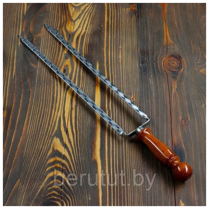 Шампур вилка с деревянной ручкой для курицы 40 см - фото 1 - id-p198486496