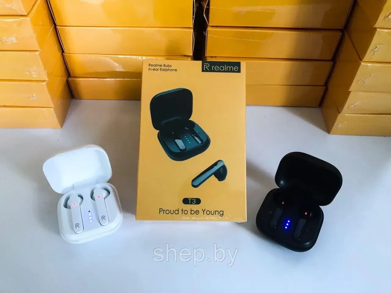 Беспроводные сенсорные Bluetooth наушники с зарядным кейсом Realme T3 Черные (Люкс Копия) - фото 2 - id-p198489210