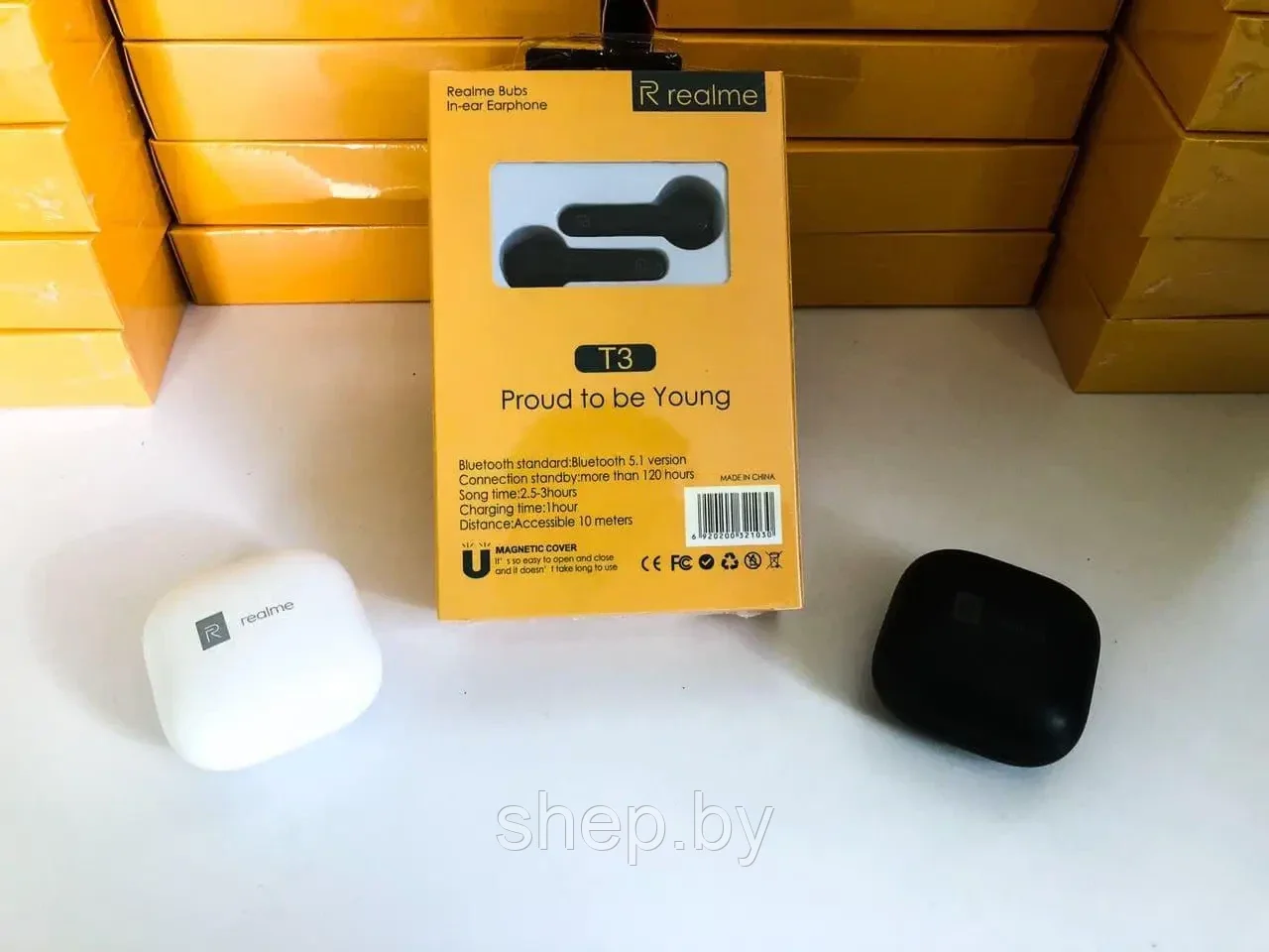 Беспроводные сенсорные Bluetooth наушники с зарядным кейсом Realme T3 Черные (Люкс Копия) - фото 4 - id-p198489210