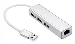 Адаптер - переходник - хаб USB2.0 - 3x USB2.0 - RJ45 (LAN) до 100 Мбит/с, алюминий, серебро 556383