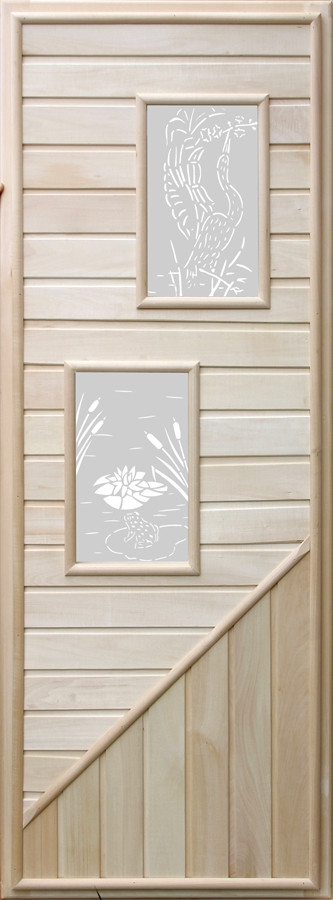 Дверь для сауны Doorwood Вагонка 2 стекла прямоугольных, коробка лип - фото 1 - id-p198500876