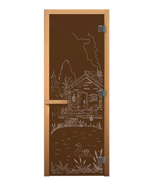 Дверь стеклянная Бронза Матовая Банька 1900х700мм (8мм) правая - фото 1 - id-p198500897