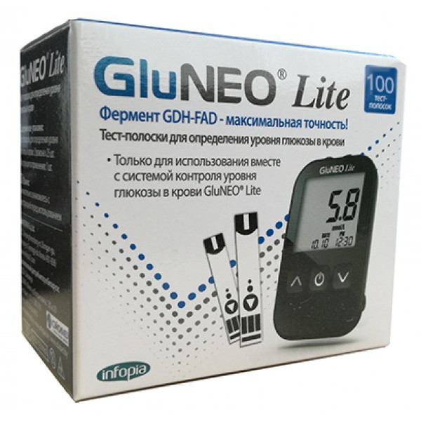 Тест-полоски для измерения уровня глюкозы в крови GluNEO Lite № 100 - фото 1 - id-p198504743