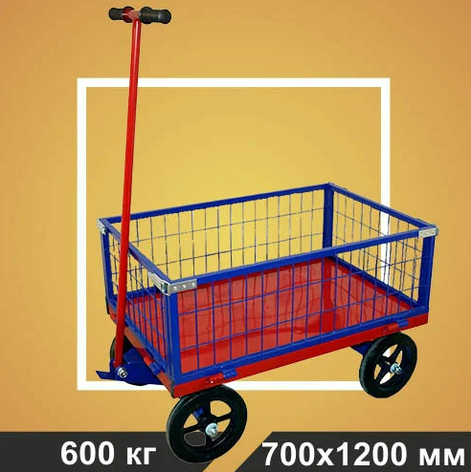 Тележка платформенная RUSKLAD, усиленная, с поворотной осью ТПОБ 5 С (700х1200х300) колеса чугун обод d250, фото 2