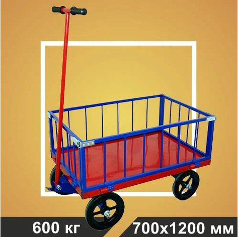 Тележка платформенная, усиленная, с поворотной осью RUSKLAD ТПОБ 5 Т (700х1200х300) колеса чугун обод d250, фото 2