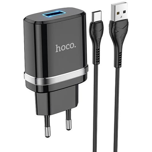 Зарядное устройство Hoco N1 Ardent 2.4A + кабель Type-С (Черный) - фото 1 - id-p198543649
