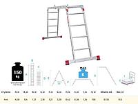 Лестница алюм. многофункц. трансформер Новая высота 4х4 ступ., шир. 400 мм, 15,3кг NV3320