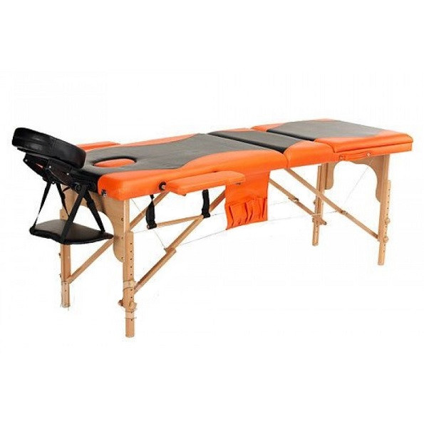Массажный стол 60 см 3-с деревянный черно-оранжевый+сумка