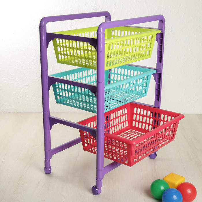 Этажерка для игрушек "Радуга" на колесах, с выдвигающимися лотками - фото 2 - id-p198571599