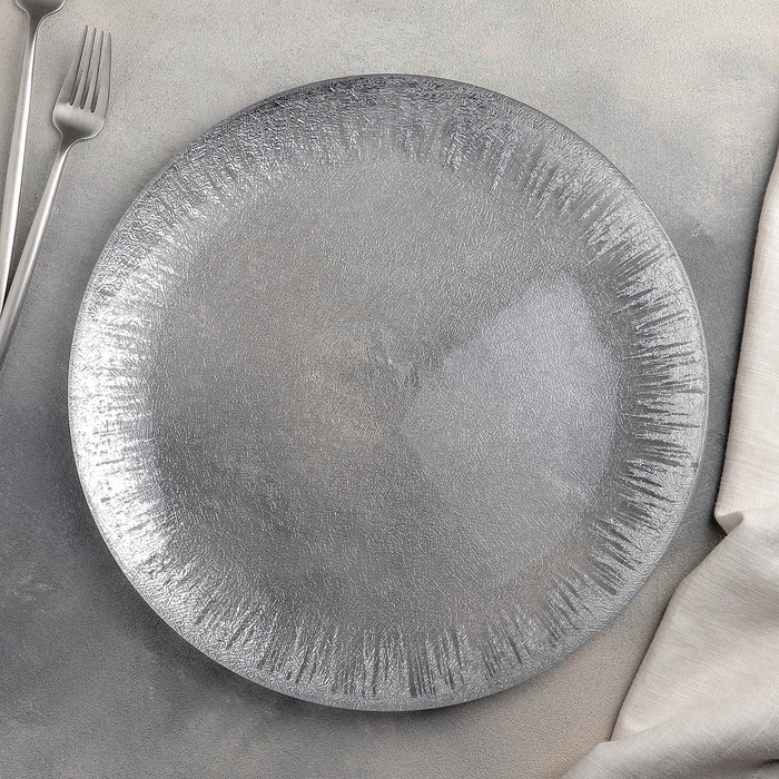 Тарелка стеклянная подстановочная Magistro «Бурлеск», d=33 см, цвет серебряный - фото 1 - id-p198573615