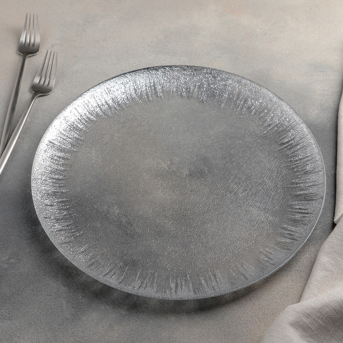 Тарелка стеклянная подстановочная Magistro «Бурлеск», d=33 см, цвет серебряный - фото 2 - id-p198573615
