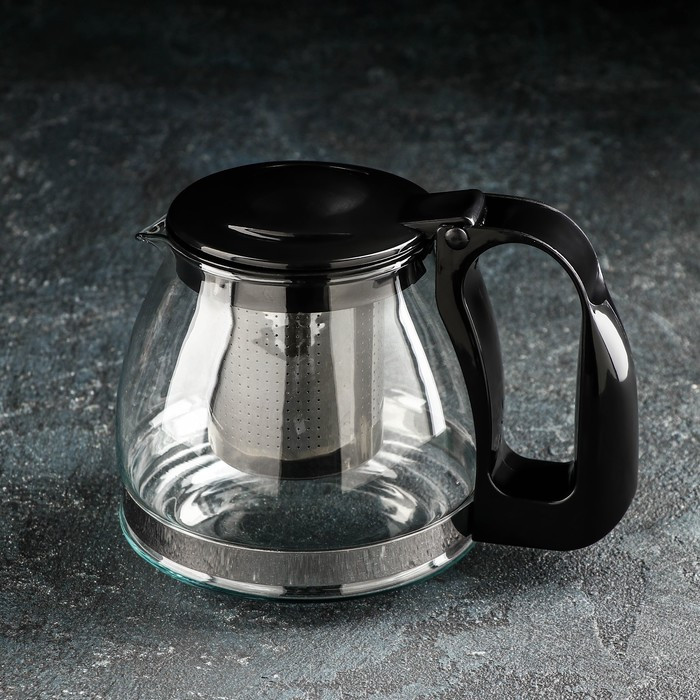 Чайник стеклянный заварочный Доляна «Иллюзия», 700 мл, с металлическим ситом, цвет чёрный - фото 1 - id-p198574089