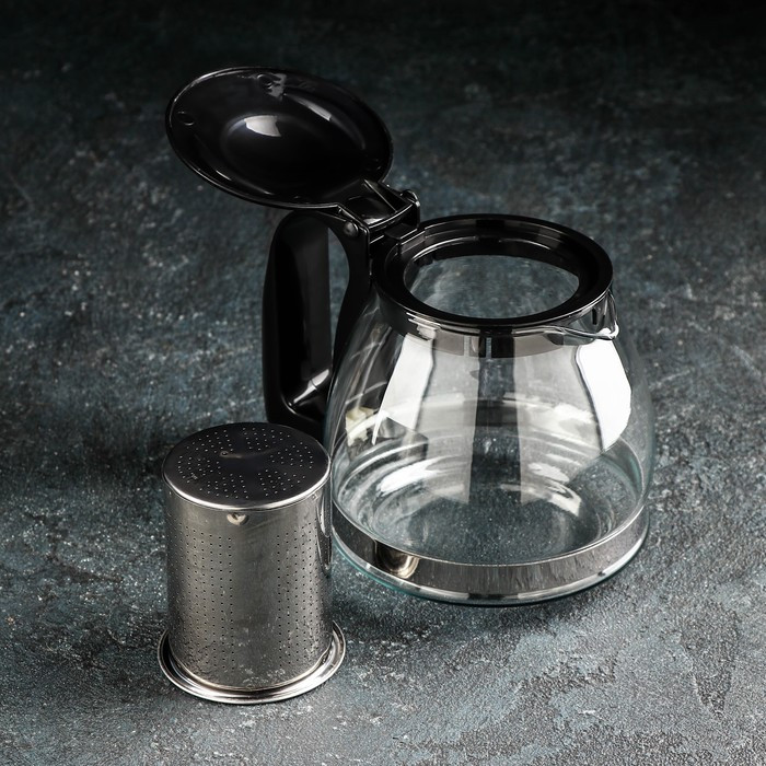 Чайник стеклянный заварочный Доляна «Иллюзия», 700 мл, с металлическим ситом, цвет чёрный - фото 2 - id-p198574089