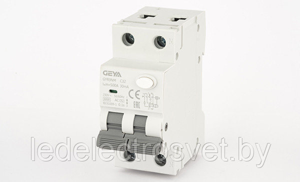 Дифф. авт. выключатель GYR9NM-C32-30mA, 1P+N, 32A, хар-ка C, 6 kA, 30mA, тип AC, 2M
