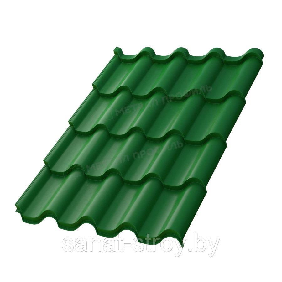 Металлочерепица МП Монтерроса-S NormanMP (ПЭ-01-6002-0.5) RAL 6002 Зеленый лист