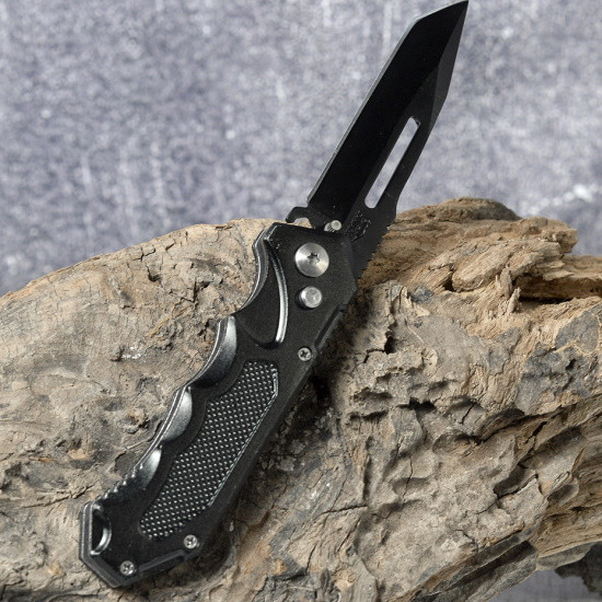 Нож складной черный с прорезью в лезвии AC-806-18 - фото 5 - id-p198592098