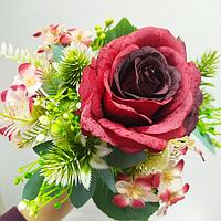 Букет декоративный с розой 32 см, красный