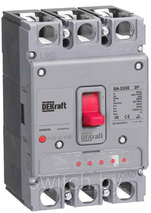 Автоматический выключатель с электронным расцепителем селективный DEKraft 3P 250А 50кА ВА-333E 22502DEK