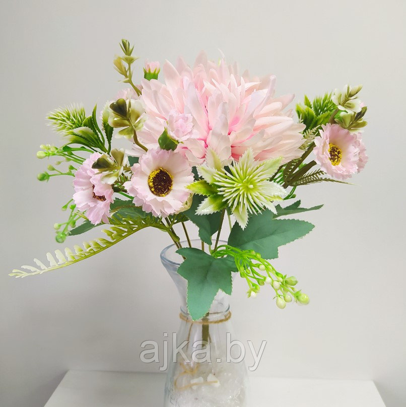Букет декоративный с хризантемой 32 см, розовый - фото 1 - id-p198605168