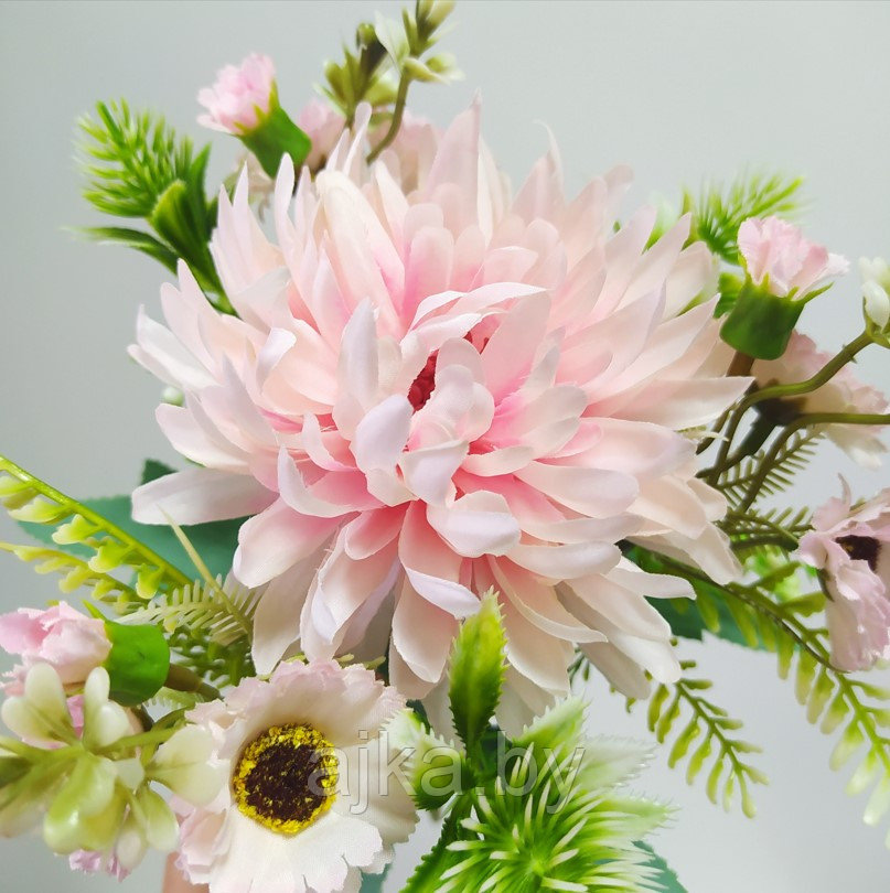 Букет декоративный с хризантемой 32 см, розовый - фото 3 - id-p198605168