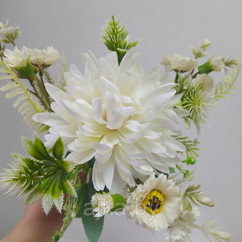 Букет декоративный с хризантемой 32 см, белый - фото 4 - id-p198605804