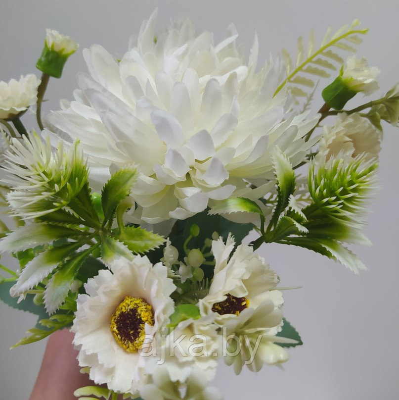 Букет декоративный с хризантемой 32 см, белый - фото 6 - id-p198605804