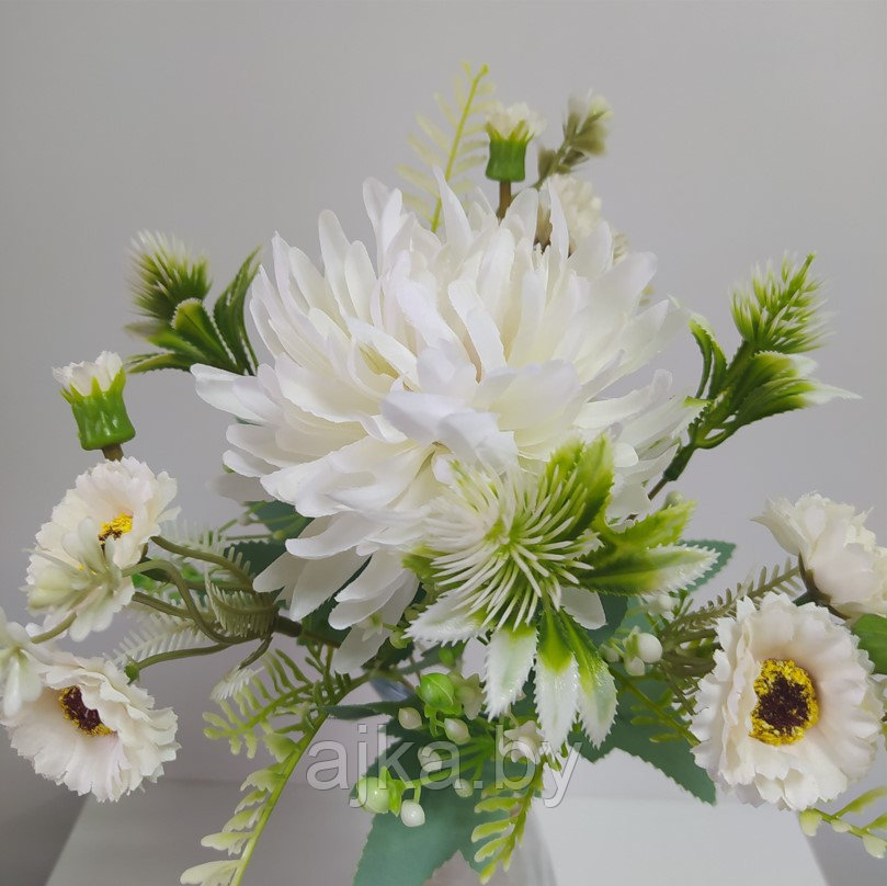 Букет декоративный с хризантемой 32 см, белый - фото 7 - id-p198605804