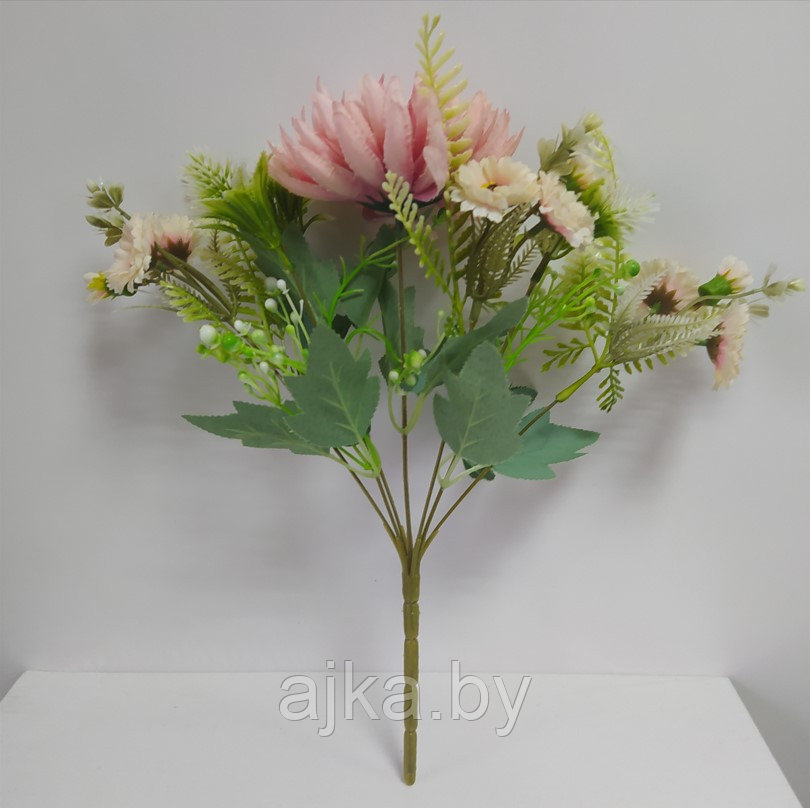 Букет декоративный с хризантемой 32 см, фламинго - фото 7 - id-p198607430