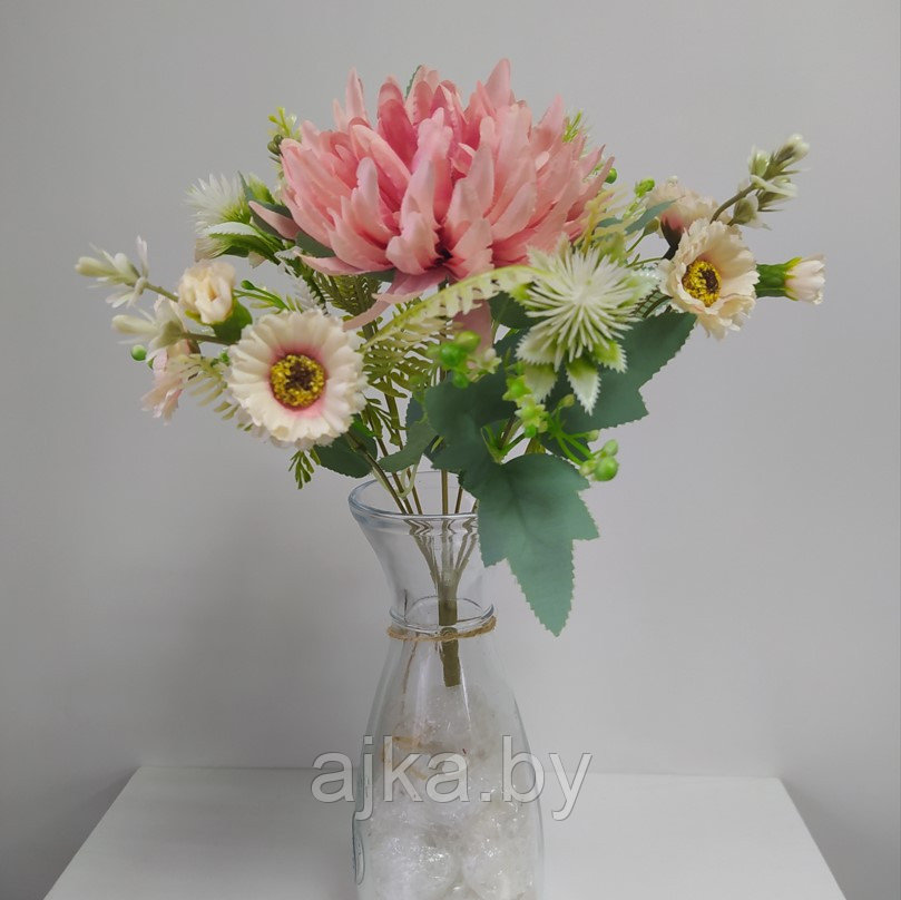 Букет декоративный с хризантемой 32 см, фламинго - фото 2 - id-p198607430