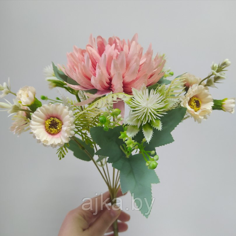 Букет декоративный с хризантемой 32 см, фламинго - фото 4 - id-p198607430