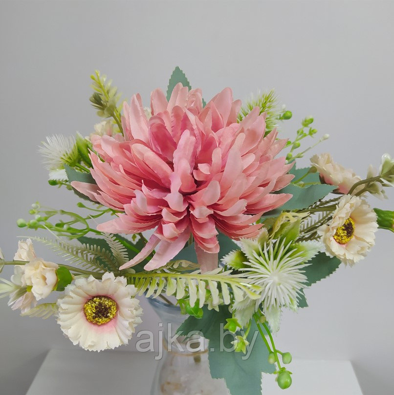 Букет декоративный с хризантемой 32 см, фламинго - фото 3 - id-p198607430