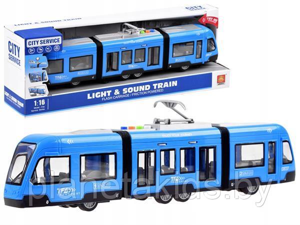 Инерционный музыкальный трамвай игрушечный (открываются двери, свет, звук) WY930B - фото 1 - id-p198607448