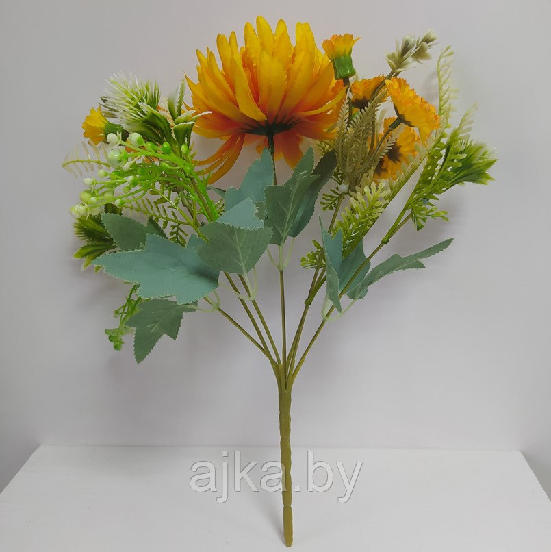 Букет декоративный с хризантемой 32 см, желтый - фото 8 - id-p198608097
