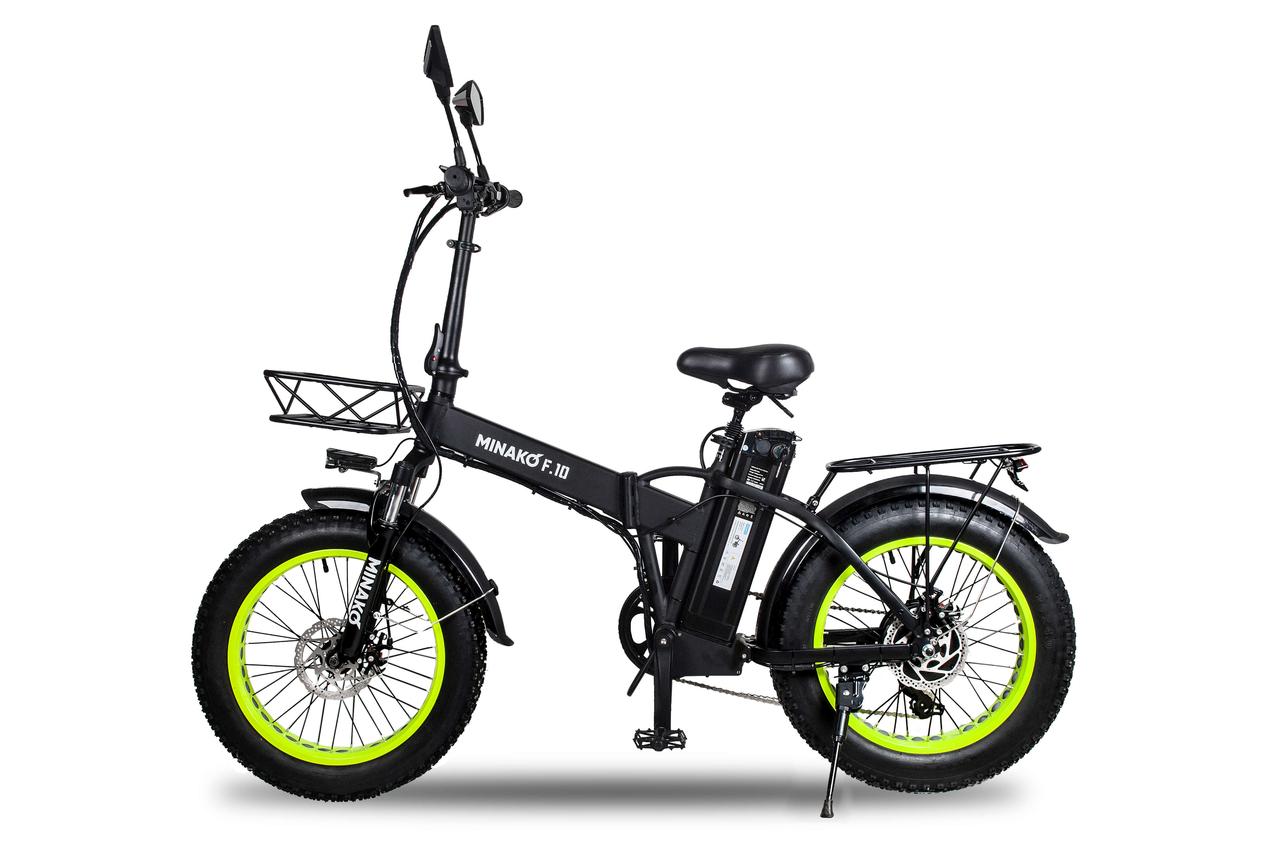 Электровелосипед MINAKO F10 Чёрный с салатовыми ободами - фото 1 - id-p198679055