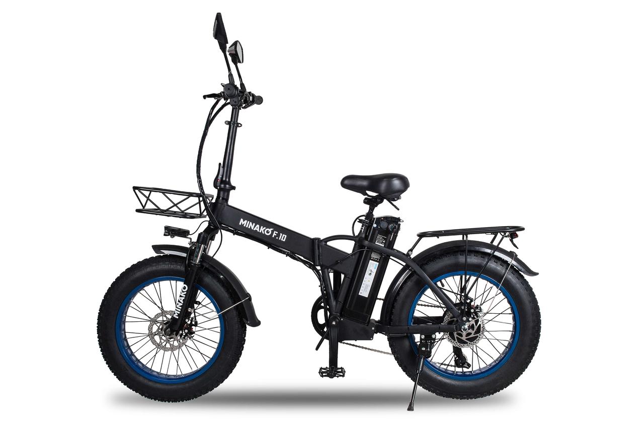 Электровелосипед MINAKO F10 Чёрный с синими ободами - фото 1 - id-p198679056