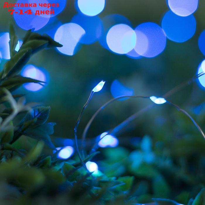 Гирлянда "Нить" 10 м роса, серебристая нить, 100 LED, свечение синее, 2 режима, солнечная батарея - фото 4 - id-p198558338