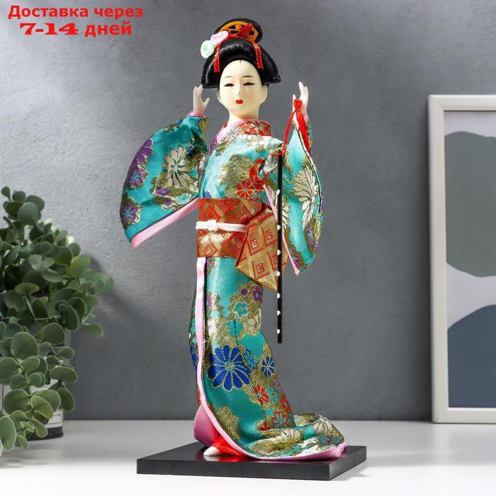 Кукла коллекционная "Гейша в бирюзовом кимоно с цветами" 32х13х13 см - фото 1 - id-p198559715