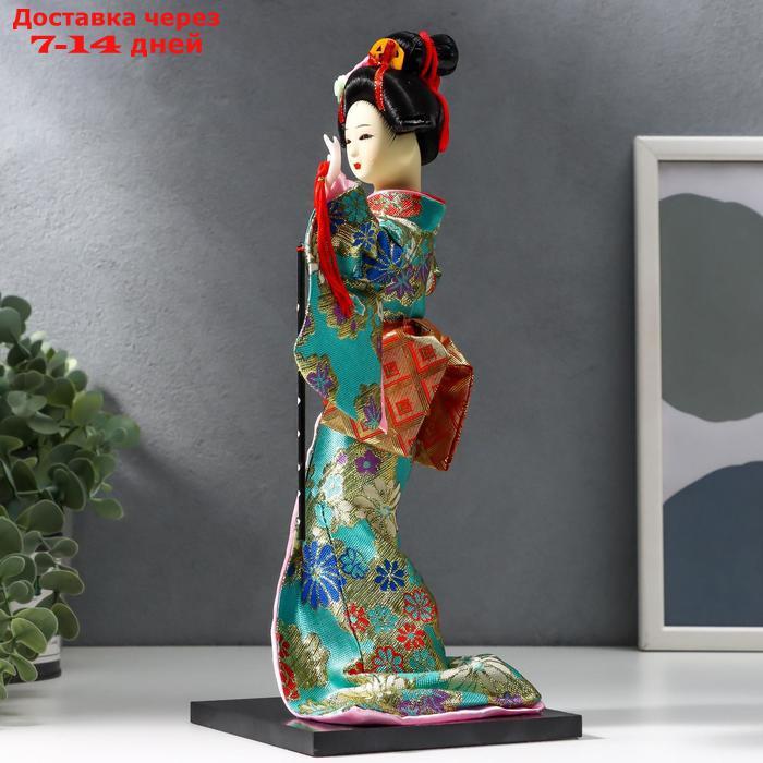 Кукла коллекционная "Гейша в бирюзовом кимоно с цветами" 32х13х13 см - фото 2 - id-p198559715