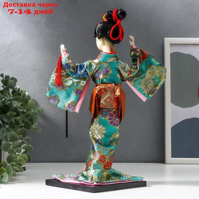 Кукла коллекционная "Гейша в бирюзовом кимоно с цветами" 32х13х13 см - фото 4 - id-p198559715