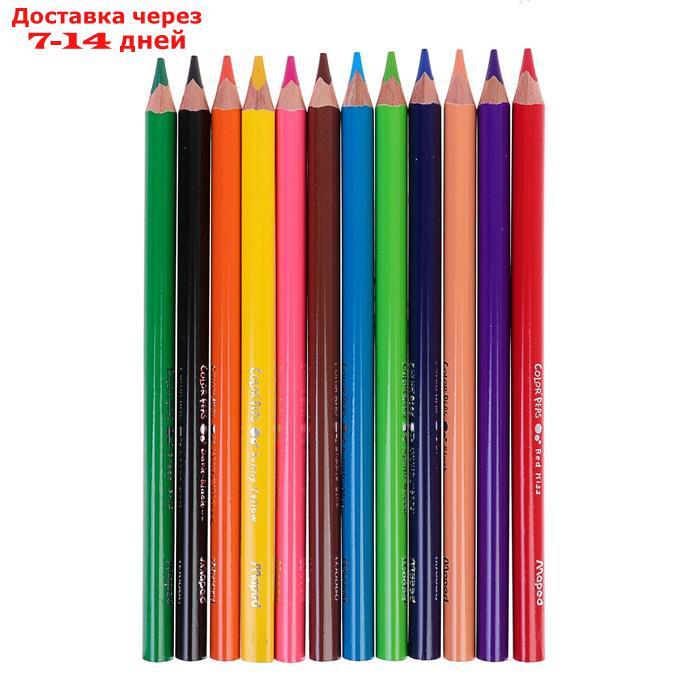 Карандаши трёхгранные, 12 цветов, Maped Color Peps Maxi, утолщённые, европодвес - фото 2 - id-p198559968